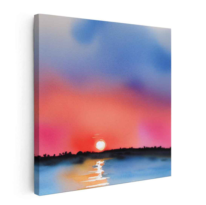 Horizon Ripples: Watercolor Horizon Serenity Canvas Art Print