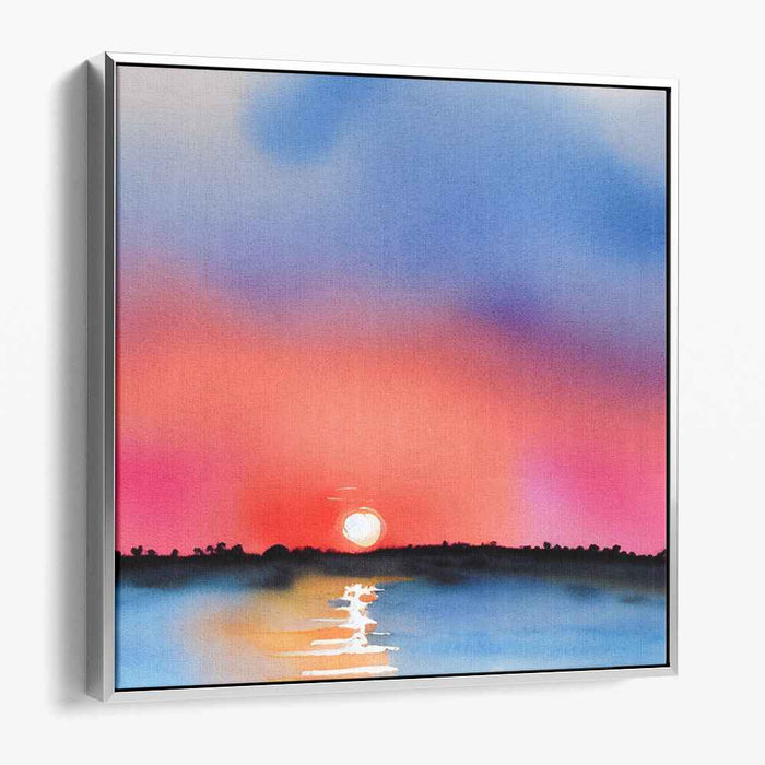 Horizon Ripples: Watercolor Horizon Serenity Canvas Art Print