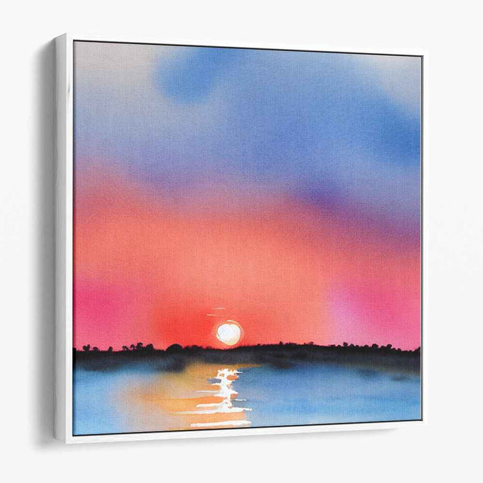 Horizon Ripples: Watercolor Horizon Serenity Canvas Art Print