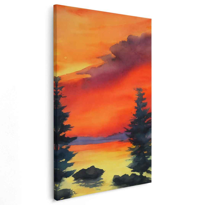 Red Watercolor Sunset #210