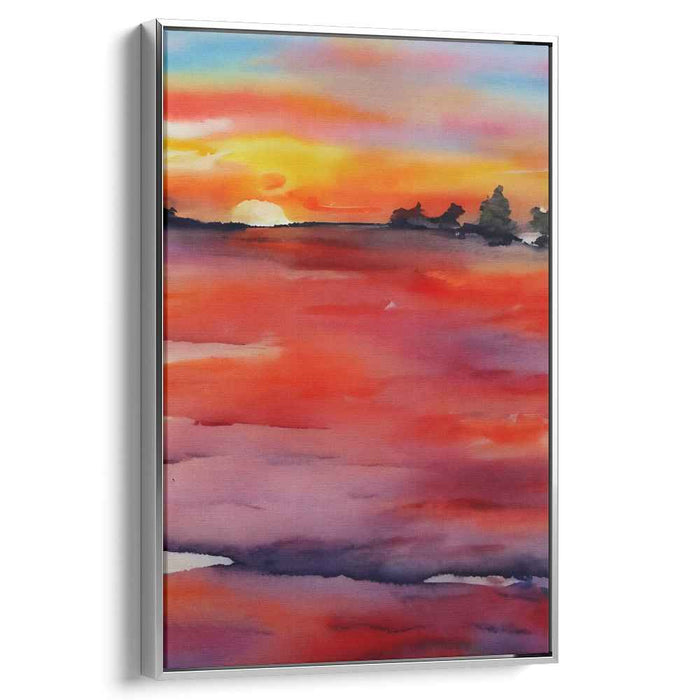Aqua Horizon Brushwork: Watercolor Landscape Canvas Art Print