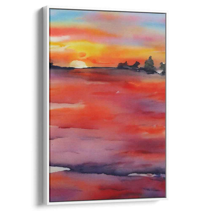 Aqua Horizon Brushwork: Watercolor Landscape Canvas Art Print