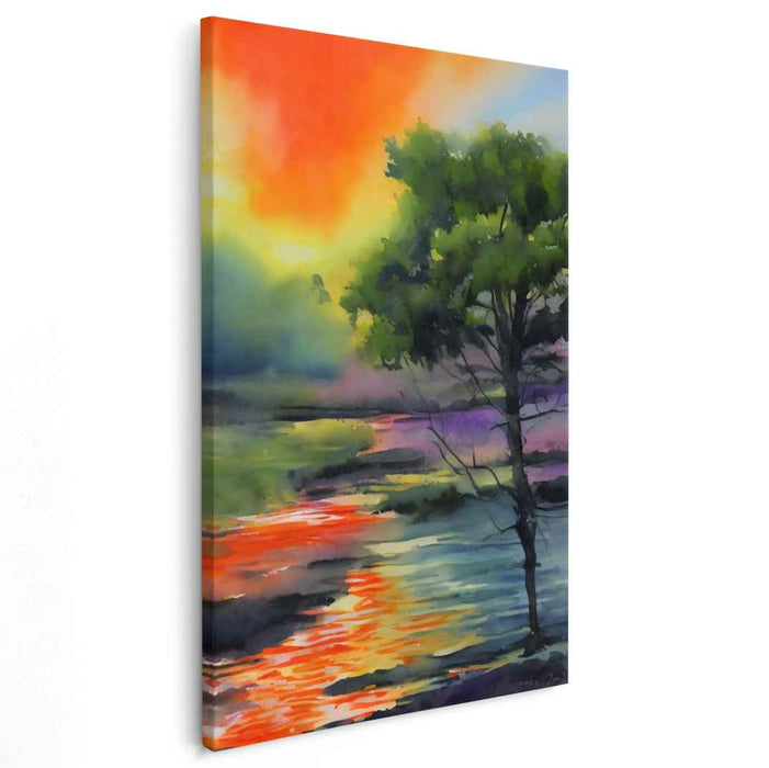 Red Watercolor Sunset #220