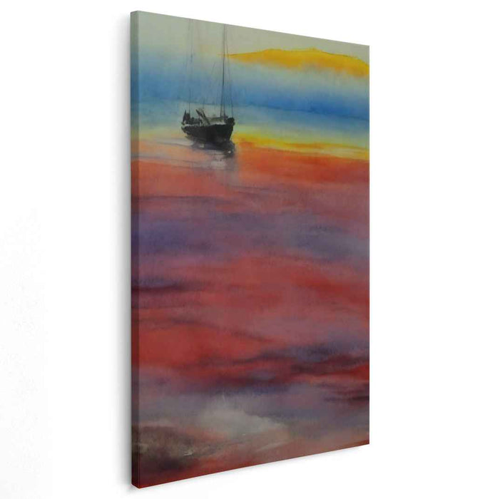 Sail into Sunset: A Serene Maritime Journey Watercolor Canvas Art