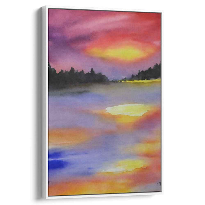 Liquid Melodies in Twilight: Watercolor Symphony of Sunset and Reflection