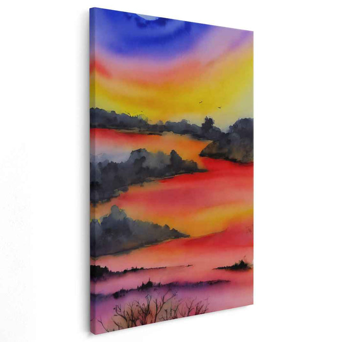 Watercolor Illusion: Vibrant Watercolor Landscape Canvas Art Print