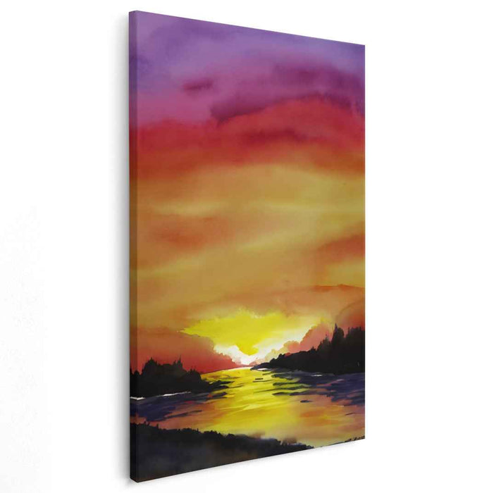 Tranquil Blaze Across Oceans: Tranquil Waterscape in Fiery Hues