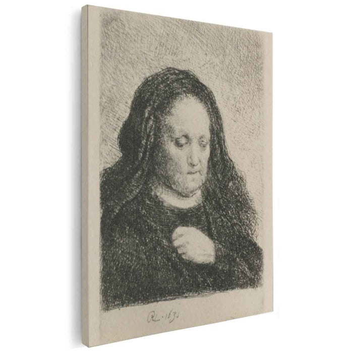 Rembrandt`s Mother in a Black Dress, as Small Upright Print by Rembrandt