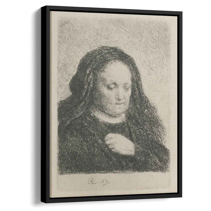 Rembrandt`s Mother in a Black Dress, as Small Upright Print by Rembrandt