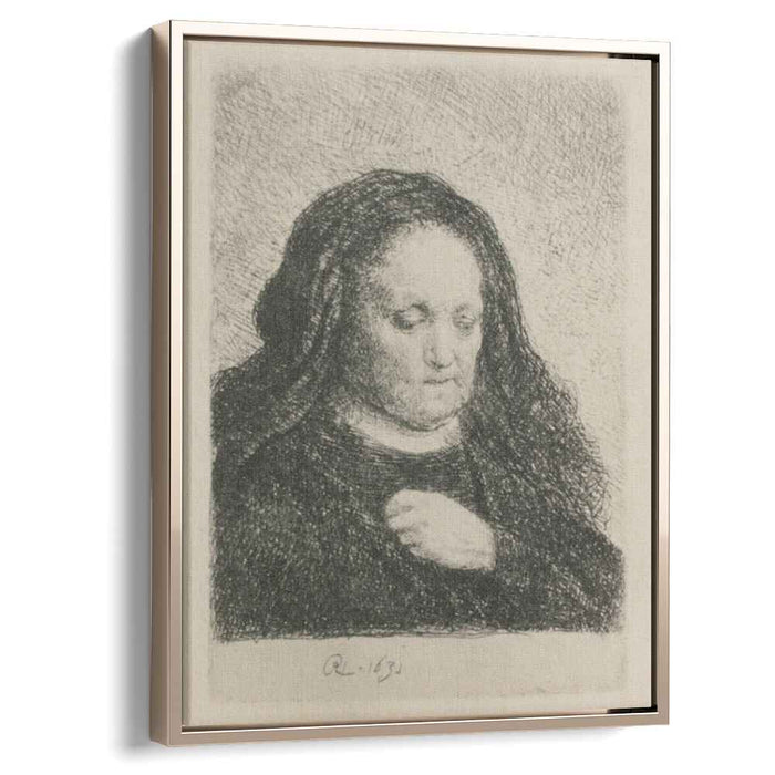 Rembrandt`s Mother in a Black Dress, as Small Upright Print by Rembrandt