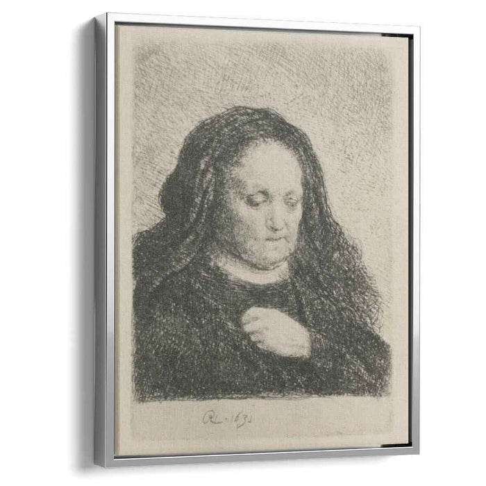 Rembrandt`s Mother in a Black Dress, as Small Upright Print by Rembrandt