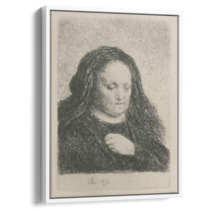 Rembrandt`s Mother in a Black Dress, as Small Upright Print by Rembrandt