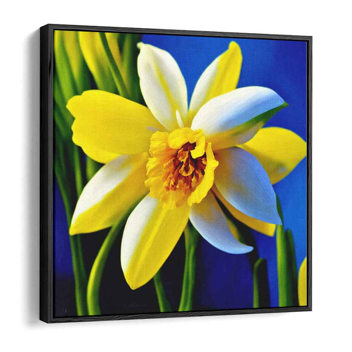 Royal Blooms: Daffodil Delight Against Royal Blue Canvas Art Print