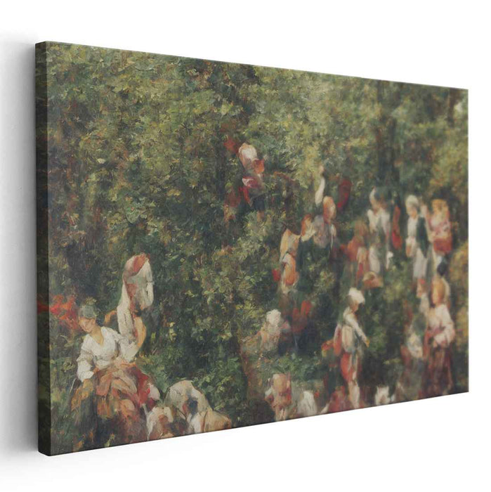 Forest Fleeting Encounter: Impressionist Woodland Gathering Canvas Art Print