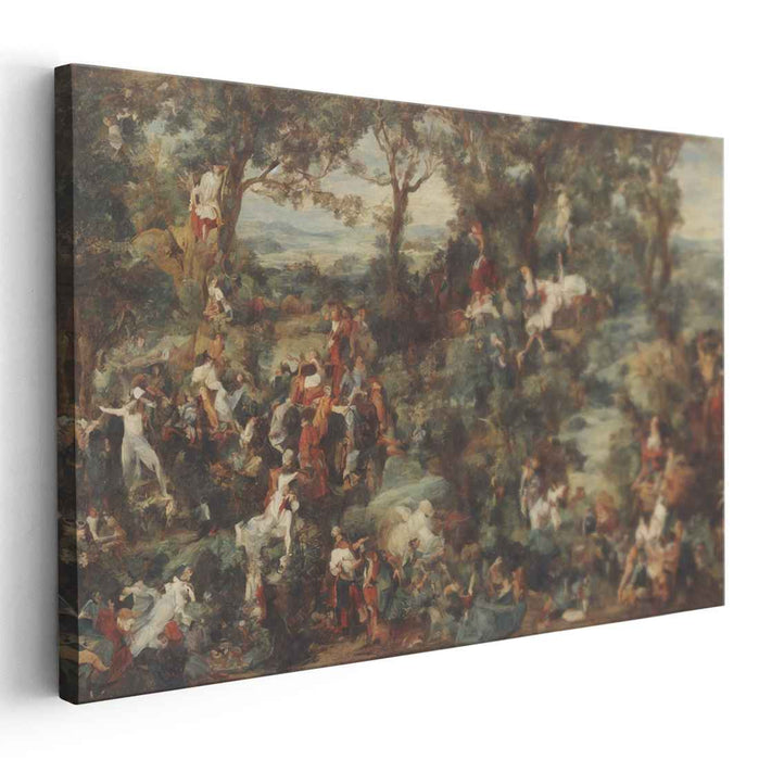 Festive Forest Gathering: Rococo-Inspired Lush Landscape Canvas Art