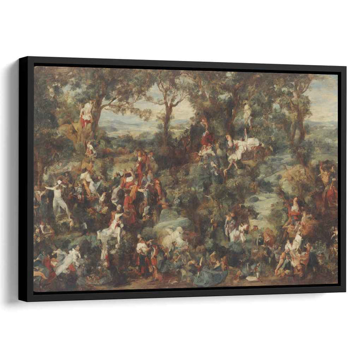 Festive Forest Gathering: Rococo-Inspired Lush Landscape Canvas Art