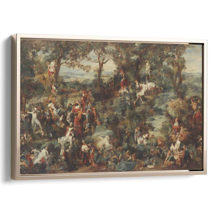 Festive Forest Gathering: Rococo-Inspired Lush Landscape Canvas Art