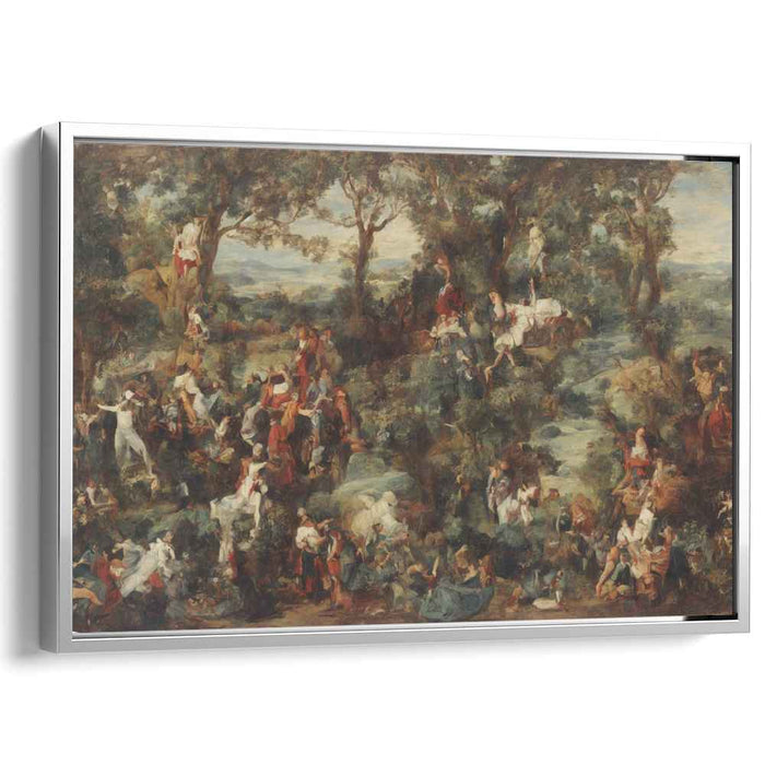 Festive Forest Gathering: Rococo-Inspired Lush Landscape Canvas Art