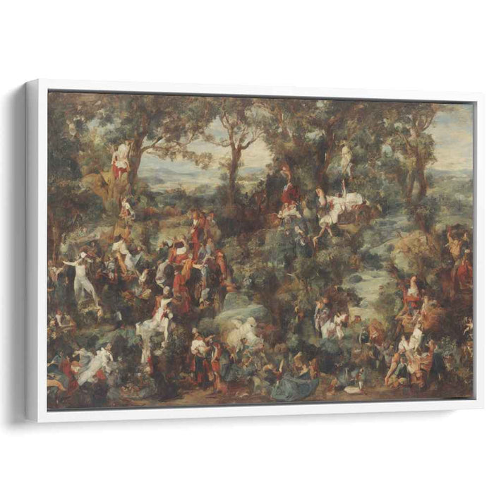 Festive Forest Gathering: Rococo-Inspired Lush Landscape Canvas Art