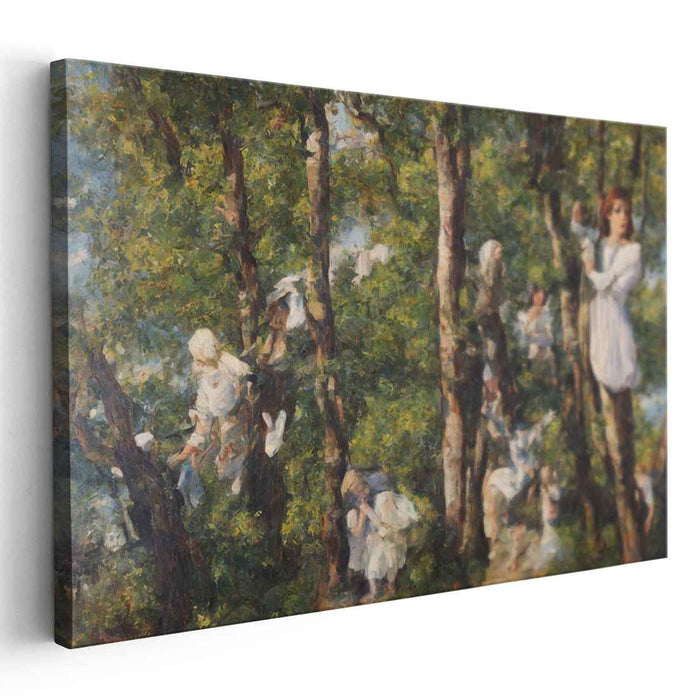 Whimsical Forest Play: Impressionist Children in Nature Canvas Art Print