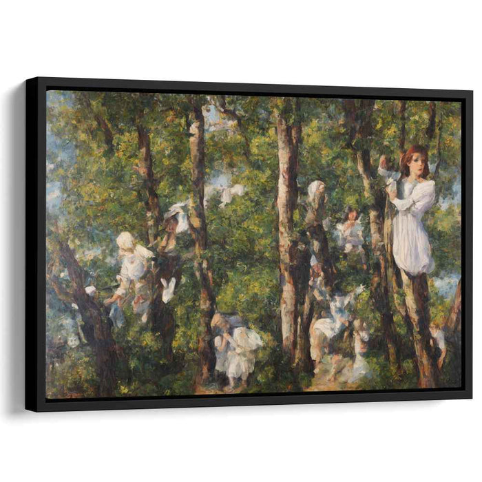 Whimsical Forest Play: Impressionist Children in Nature Canvas Art Print