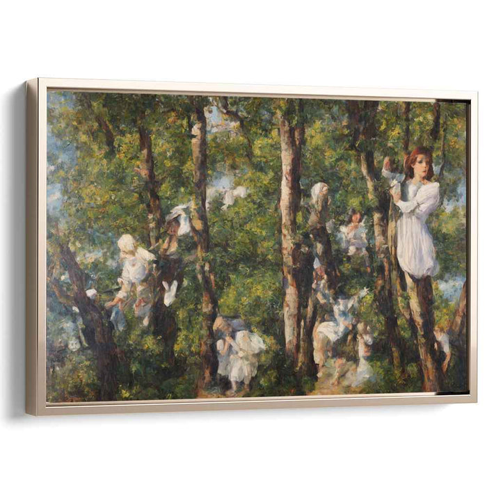 Whimsical Forest Play: Impressionist Children in Nature Canvas Art Print
