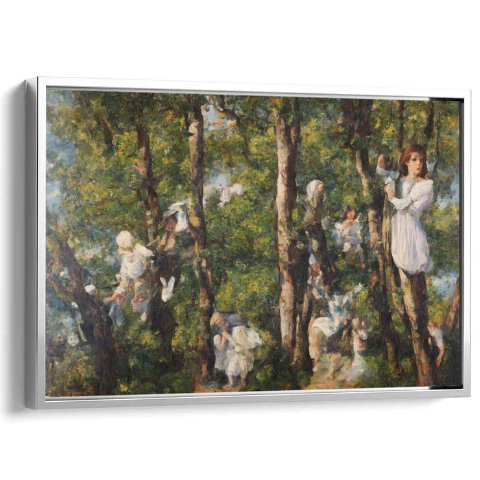 Whimsical Forest Play: Impressionist Children in Nature Canvas Art Print