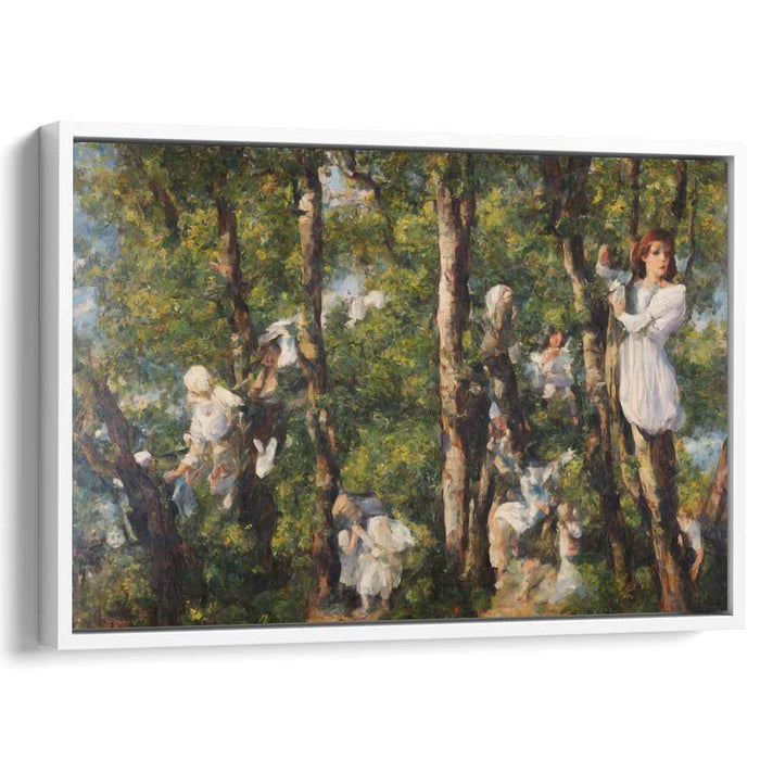 Whimsical Forest Play: Impressionist Children in Nature Canvas Art Print