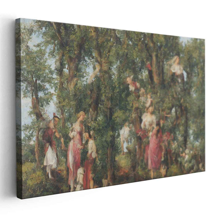 Whimsical Woodland Gatherers: Romantic Rococo Forest Scene