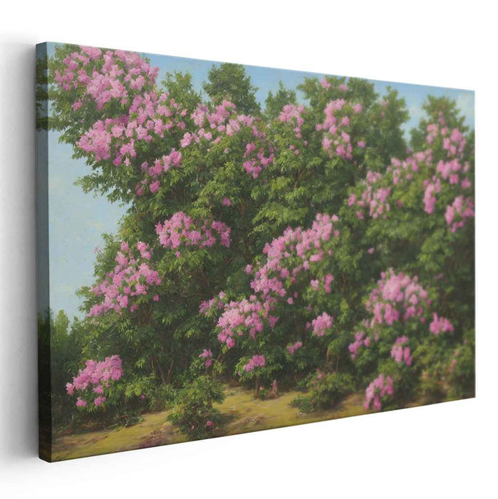 Blissful Petal Paradise: Lush Pink Blossoms Landscape Canvas Art Print