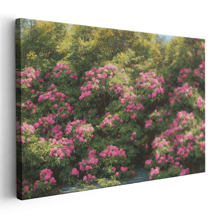 Emerald Echoes Blooms: Verdant Rhododendron Garden Canvas Art