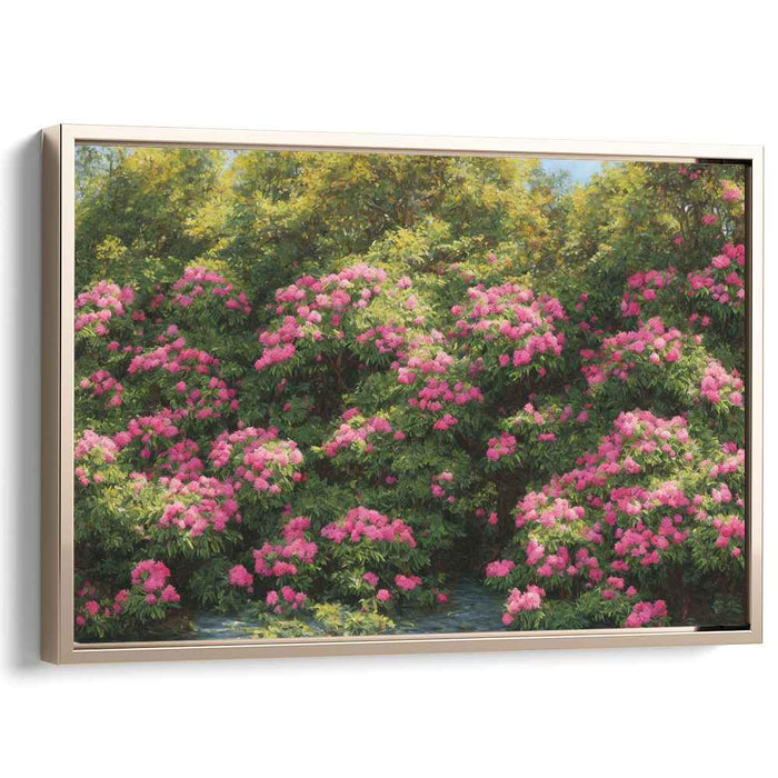 Emerald Echoes Blooms: Verdant Rhododendron Garden Canvas Art