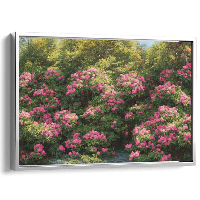 Emerald Echoes Blooms: Verdant Rhododendron Garden Canvas Art