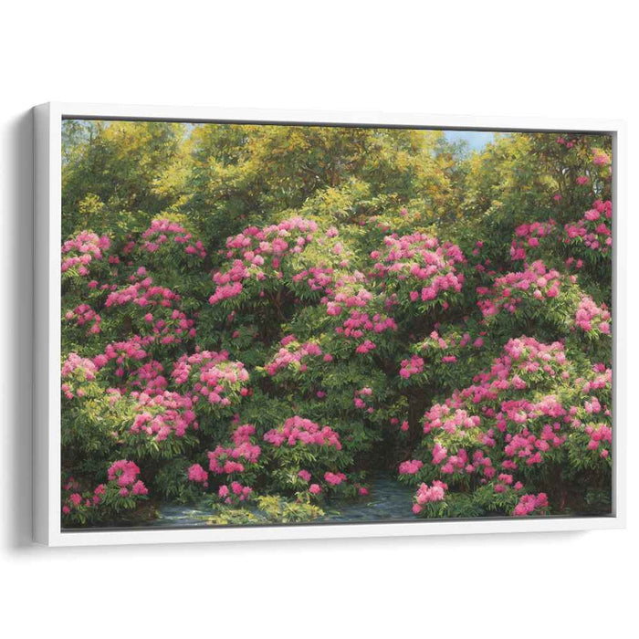 Emerald Echoes Blooms: Verdant Rhododendron Garden Canvas Art