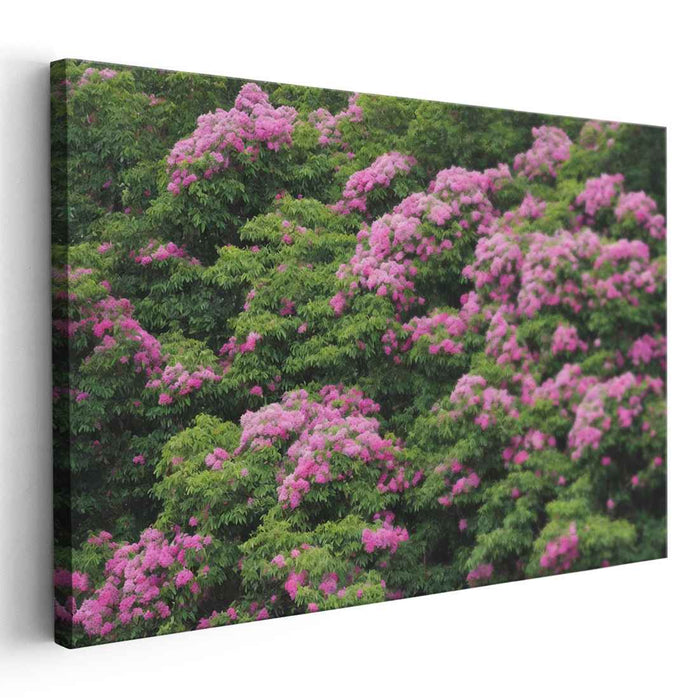 Pink Petal Horizon: Vibrant Pink Crepe Myrtle Landscape Canvas Art