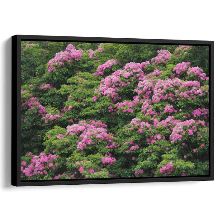 Pink Petal Horizon: Vibrant Pink Crepe Myrtle Landscape Canvas Art