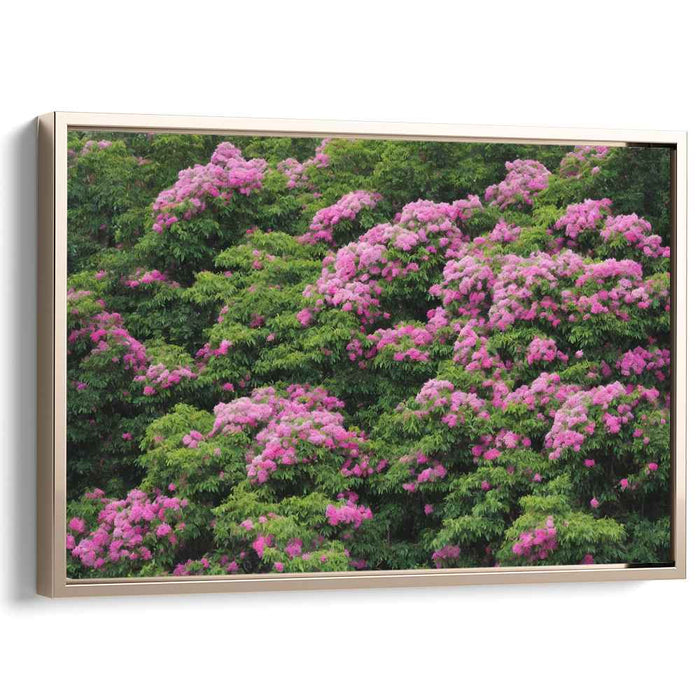 Pink Petal Horizon: Vibrant Pink Crepe Myrtle Landscape Canvas Art