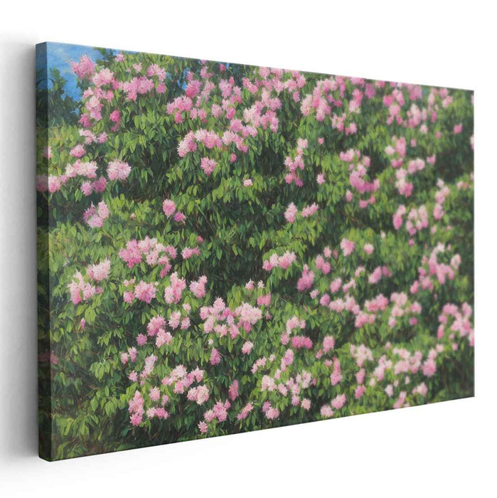 Floral Tapestry Harmony: Lush Pink Blossoms and Verdant Greens Canvas Art