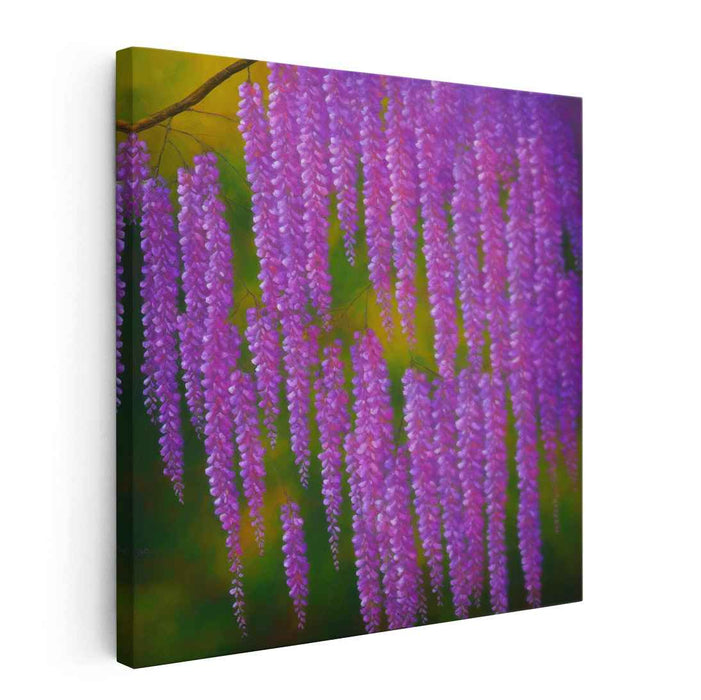 Purple Cascading Whispers: Realistic Wisteria Blossom Canvas Art Print