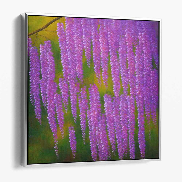 Purple Cascading Whispers: Realistic Wisteria Blossom Canvas Art Print
