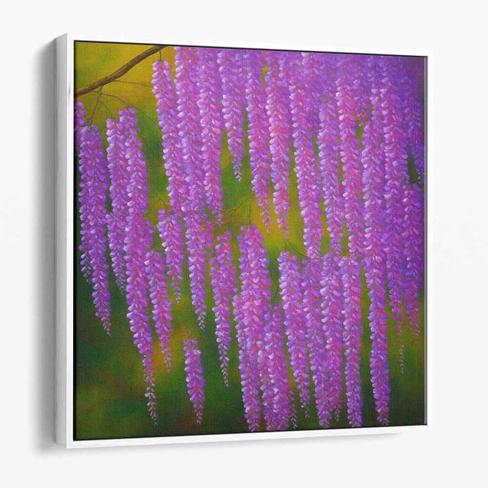 Purple Cascading Whispers: Realistic Wisteria Blossom Canvas Art Print