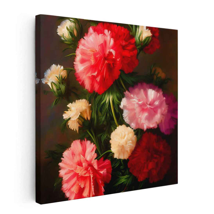 Whispering Illusion: Realistic Carnations Canvas Art Print