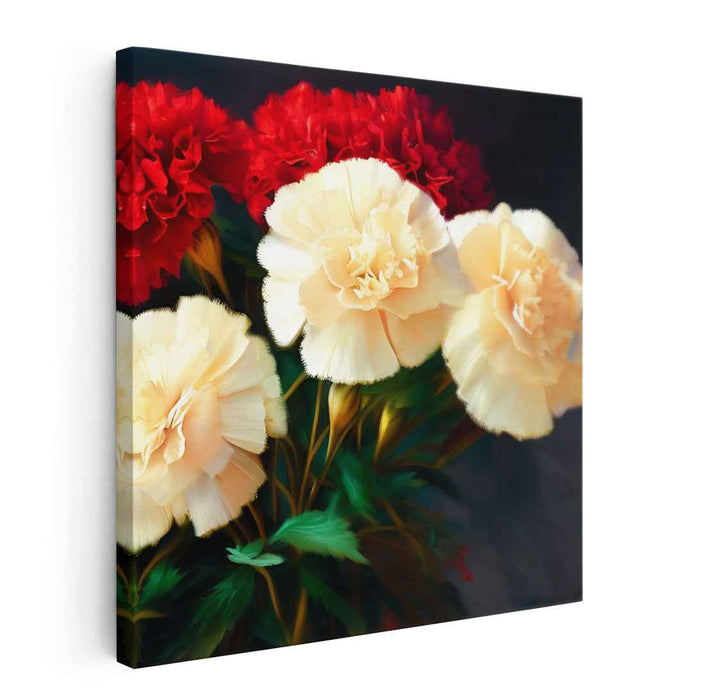Crimson Creamy Bouquet Dance: Captivating Carnations in Cream and Crimson Canvas Art Print