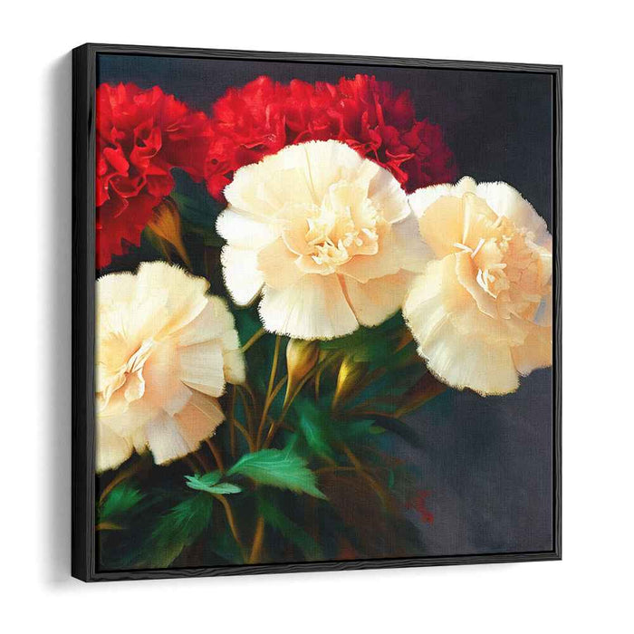 Crimson Creamy Bouquet Dance: Captivating Carnations in Cream and Crimson Canvas Art Print