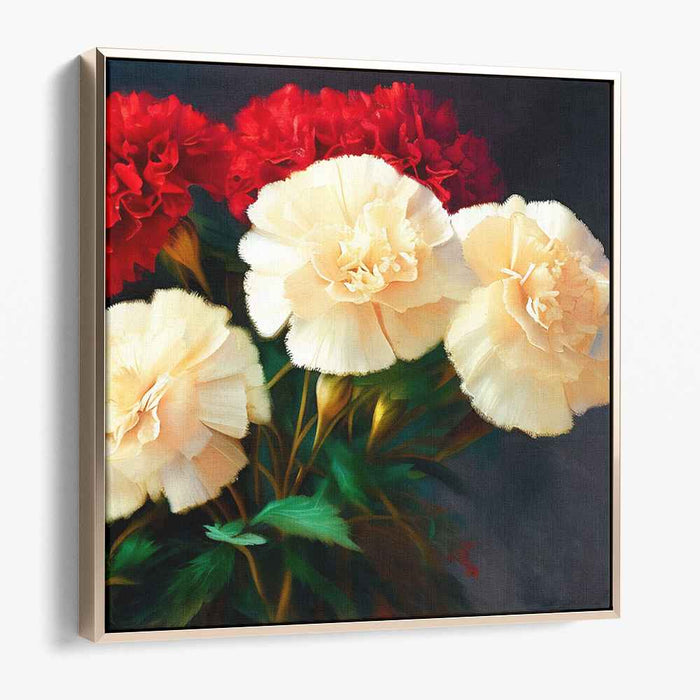 Crimson Creamy Bouquet Dance: Captivating Carnations in Cream and Crimson Canvas Art Print