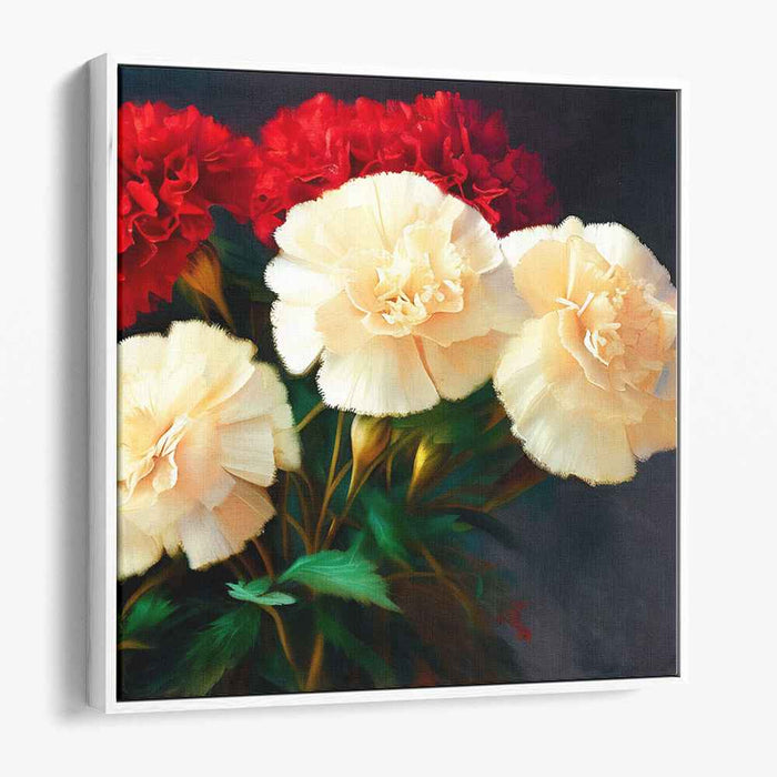 Crimson Creamy Bouquet Dance: Captivating Carnations in Cream and Crimson Canvas Art Print