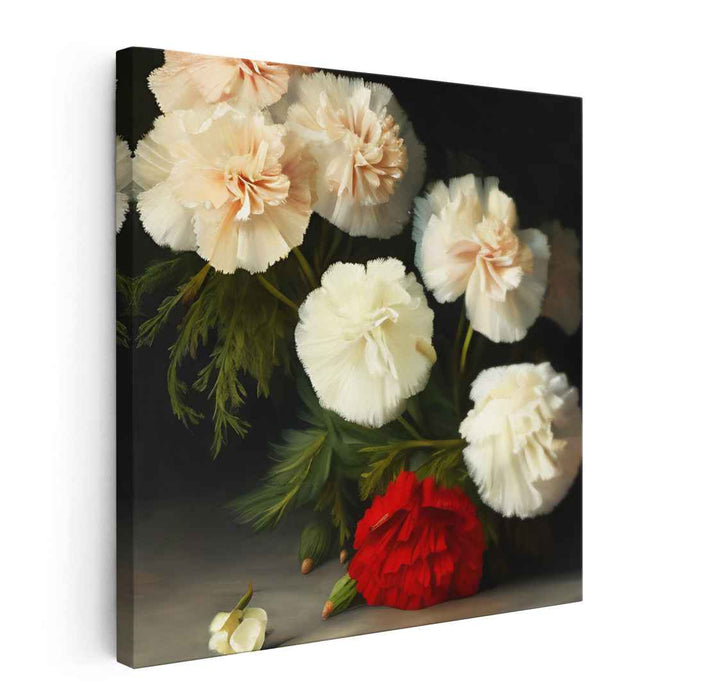 Petal Poetry Study: Carnations in Bloom Still Life Canvas Art Print