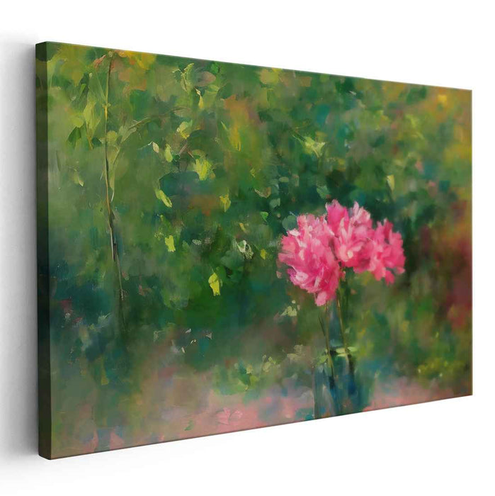 Pastel Blossom Garden: Impressionist Pink Peonies Canvas Art Print