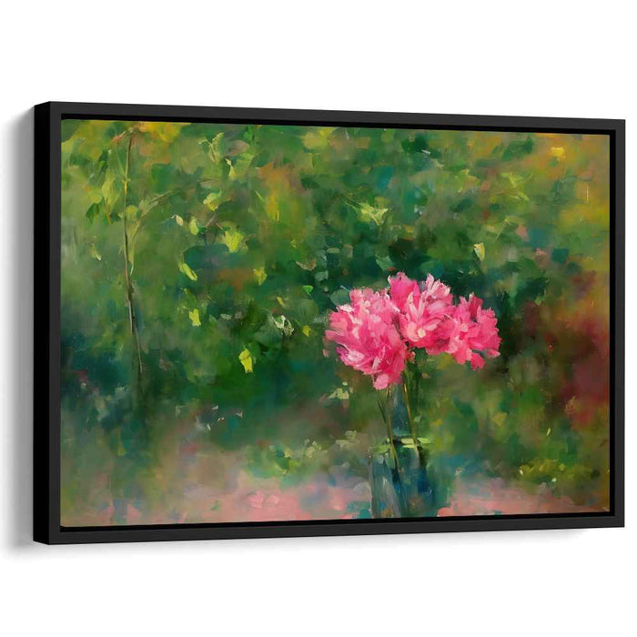 Pastel Blossom Garden: Impressionist Pink Peonies Canvas Art Print