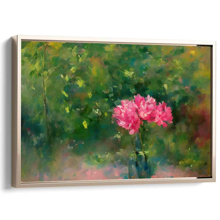Pastel Blossom Garden: Impressionist Pink Peonies Canvas Art Print